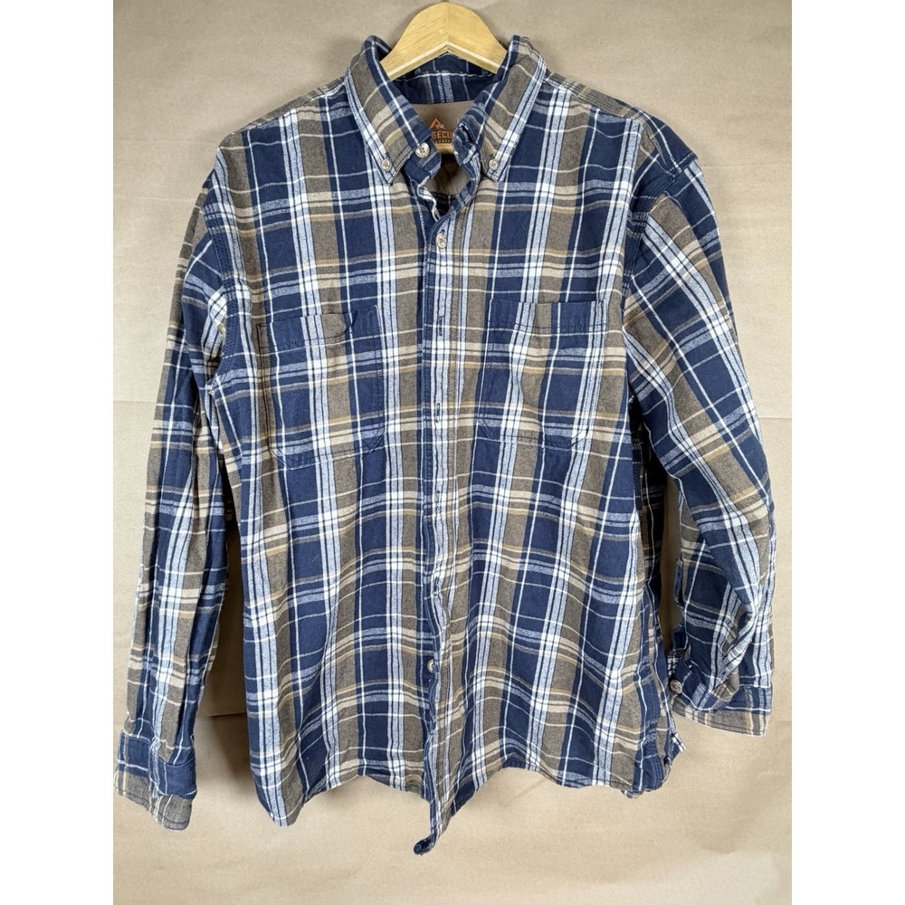 Ridgecut Toughwear Mens XL Plaid Work Shirt Blue Brown Long Sleeve Button Up